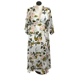 Aakaa Womens Boho Plunge Maxi Dress Floral Boho Medium White Bridal Party Spring
